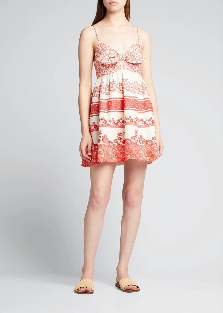 Alice + Olivia Red Cream Printed Melvina Bow Detail Mini Dress Womens 14